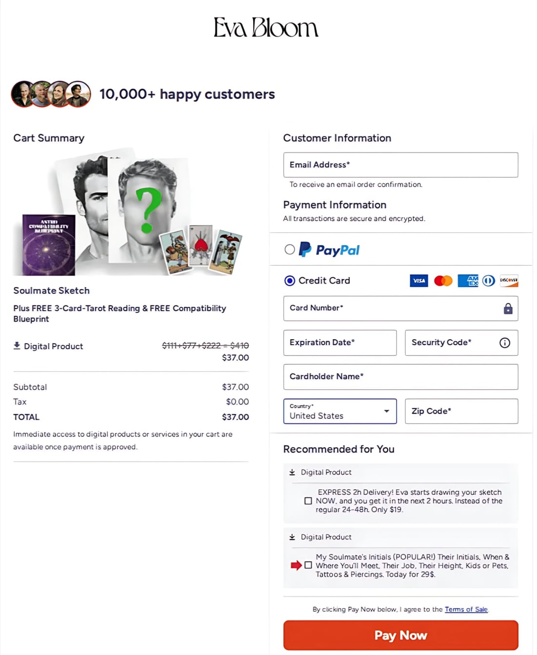 Eva Bloom Soulmate Sketch Checkout Page